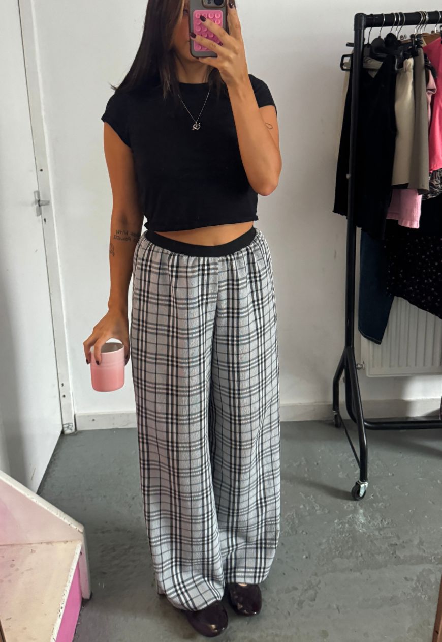 check reversible straight leg trouser