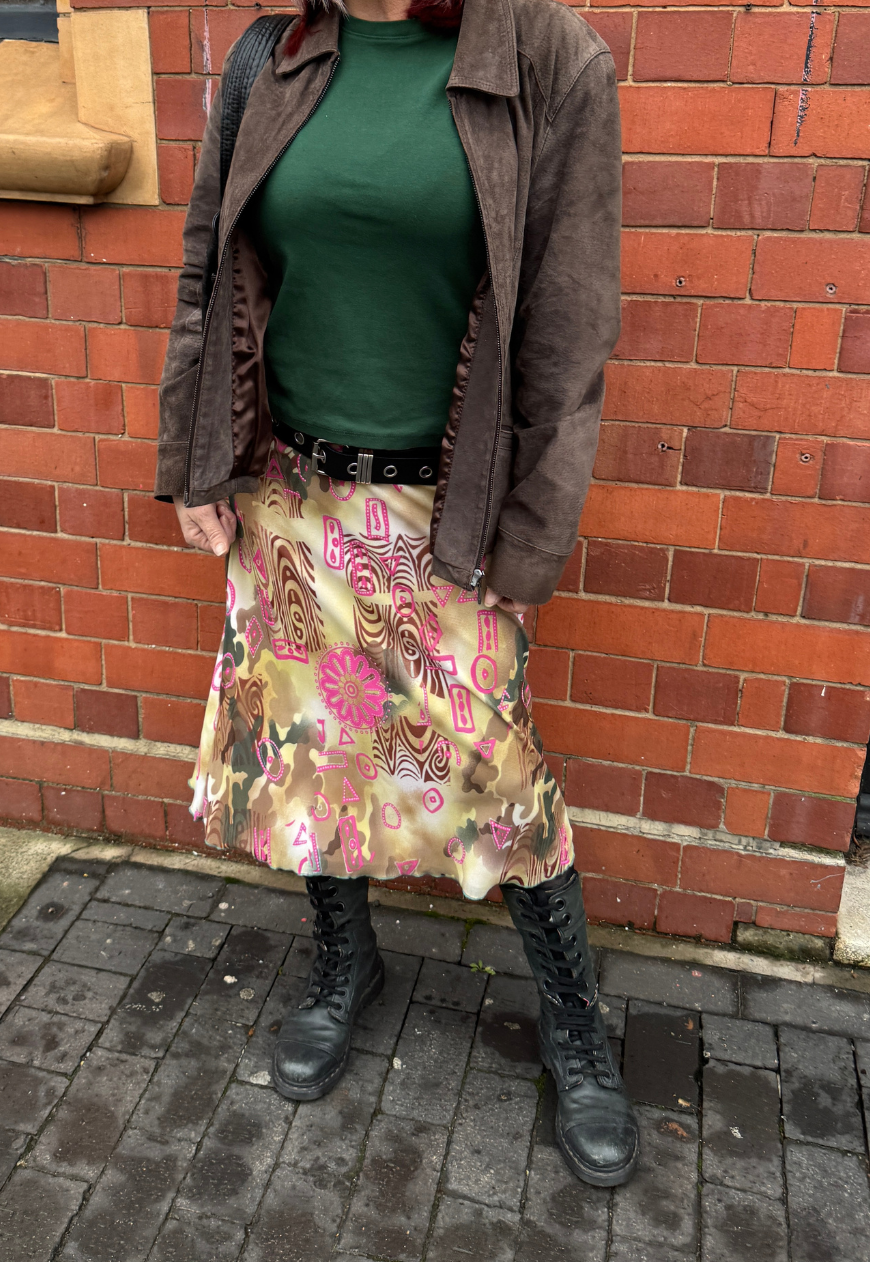 pink swirl full lined mesh skirt