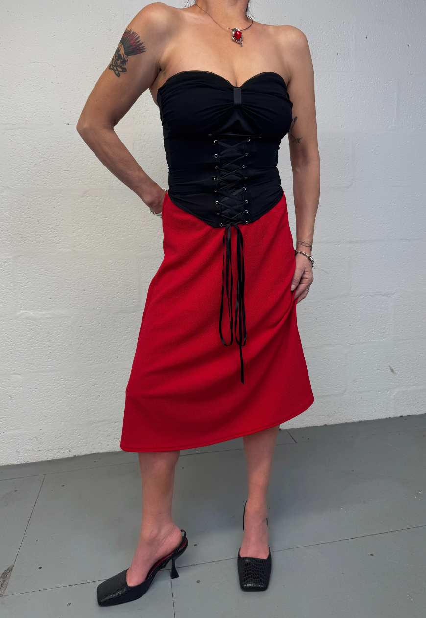 red midi skirt