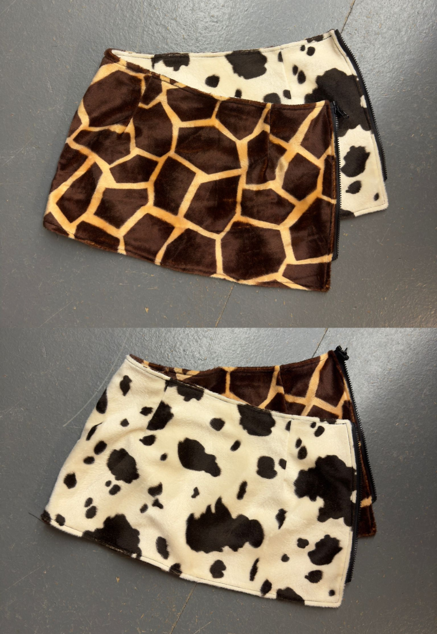 COW/GIRAFFE REVERSIBLE MINI SKIRT *PRE-ORDER*