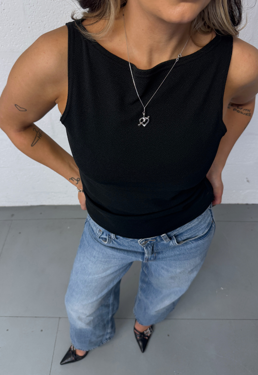 black slash neck top