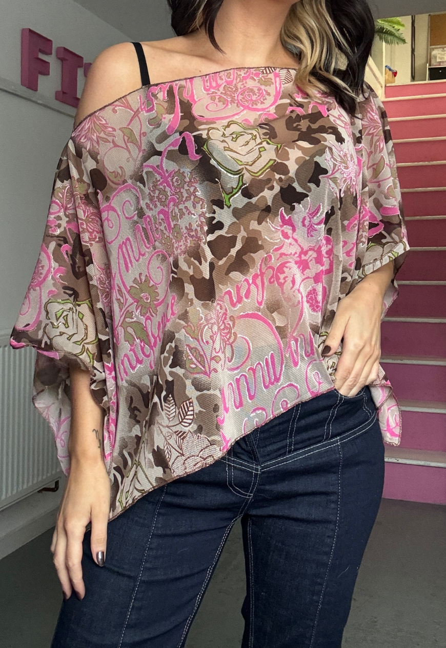 pink writing poncho