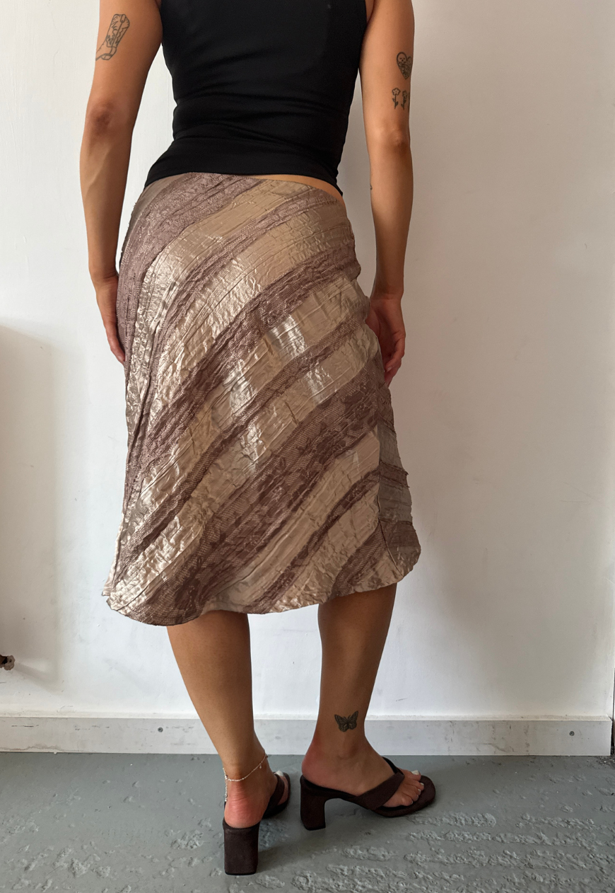 gold satin & lace midi skirt