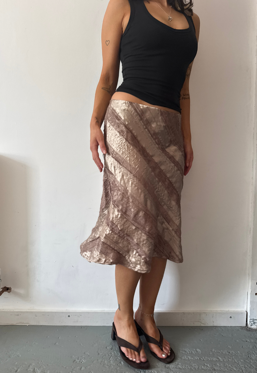 gold satin & lace midi skirt