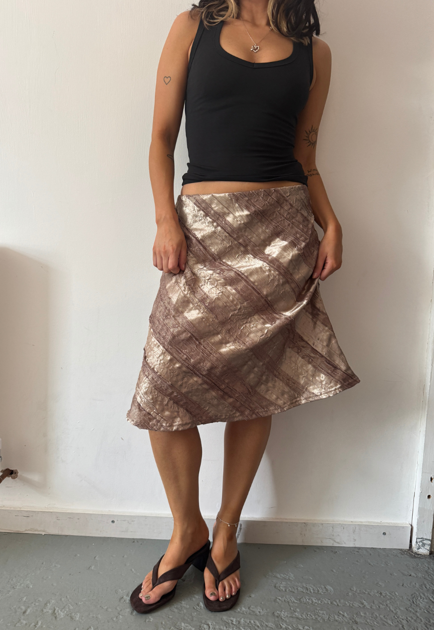gold satin & lace midi skirt