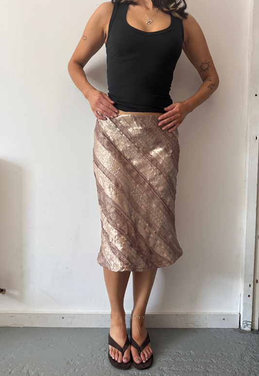 gold satin & lace midi skirt
