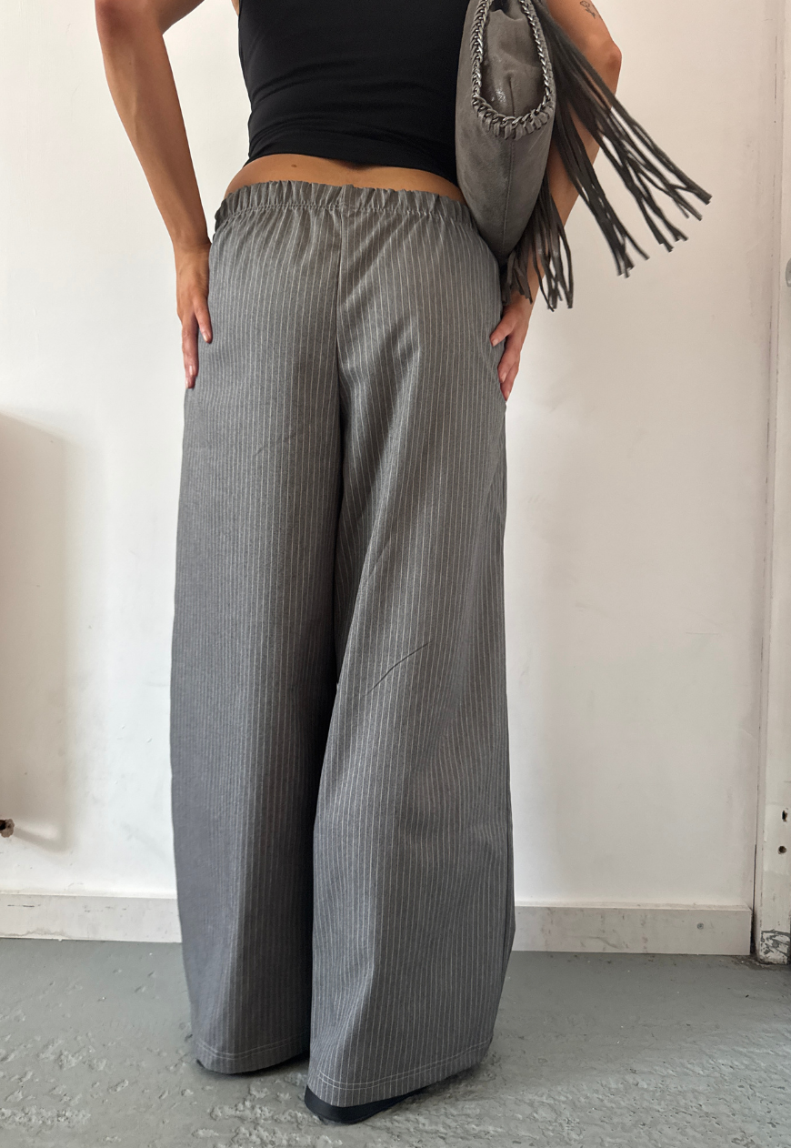 grey stripe wide leg trousers