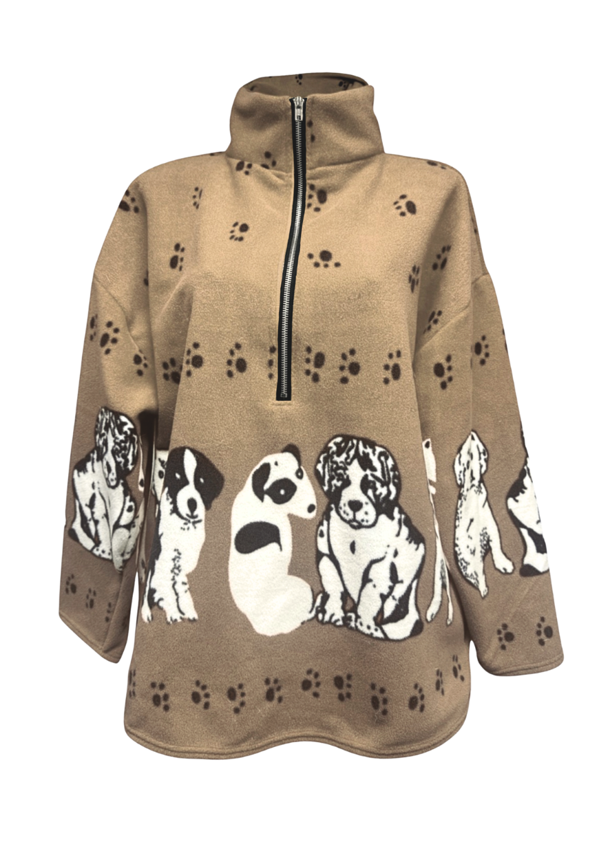 beige dog print fleece