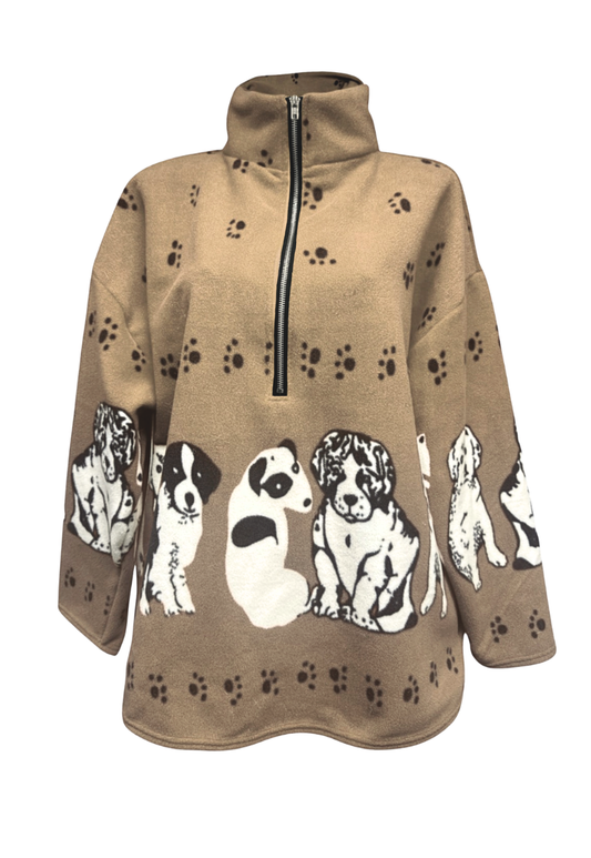 beige dog print fleece