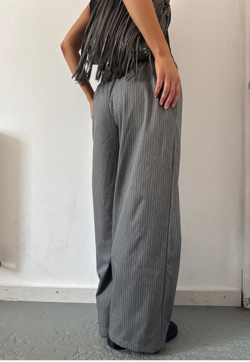 grey stripe wide leg trousers