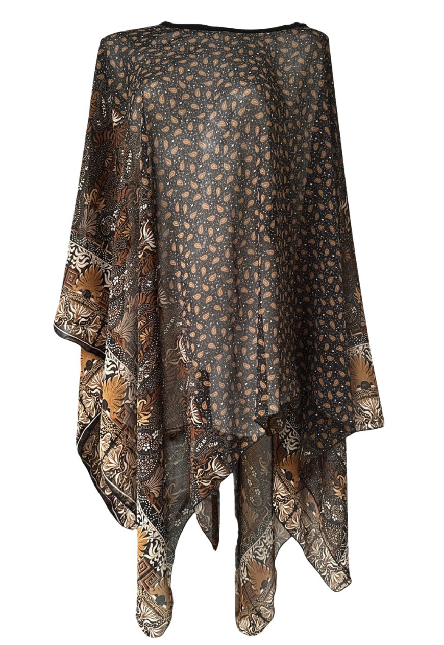 brown paisley mesh poncho *pre-order*