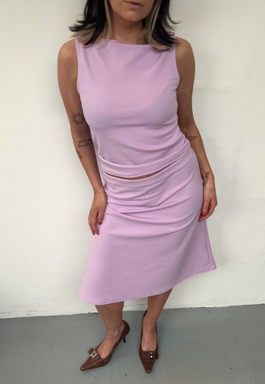 lilac midi skirt