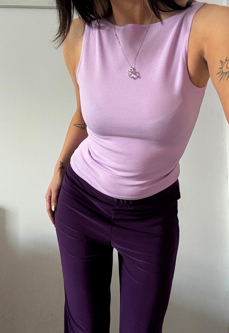 purple slinky straight leg trouser