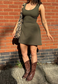 MULTIWAY OLIVE CINCH MINI DRESS