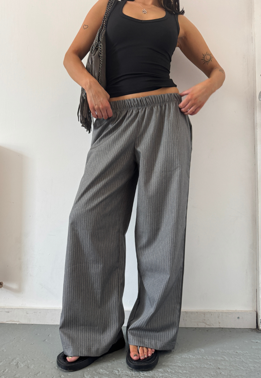 grey stripe wide leg trousers
