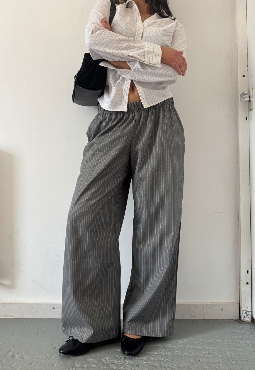 grey stripe wide leg trousers