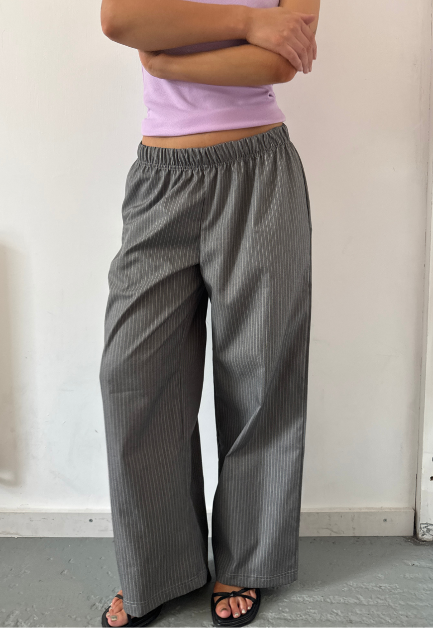 grey stripe wide leg trousers