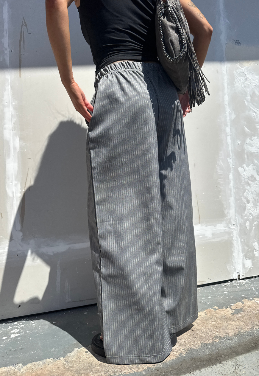 grey stripe wide leg trousers