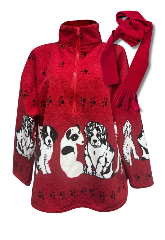 red dog print fleece *free scarf*