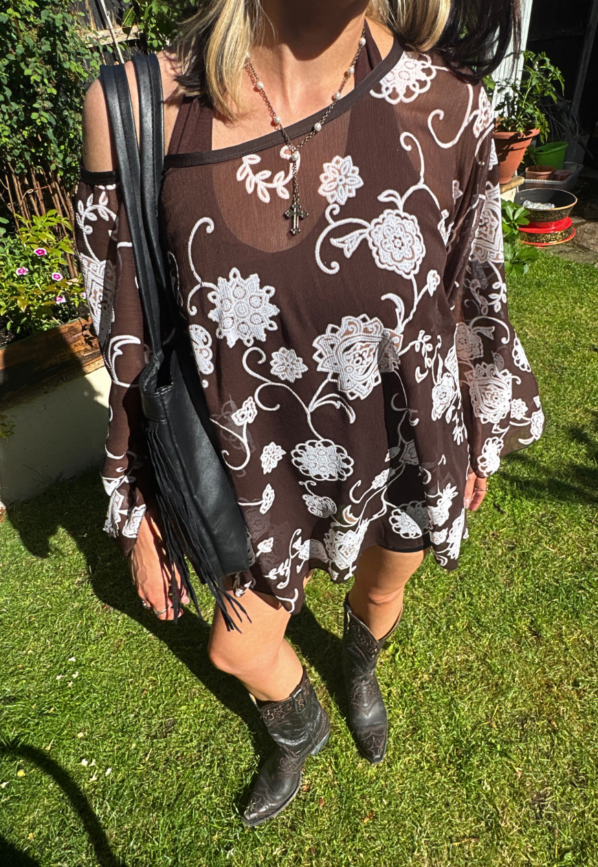 brown flower mesh poncho *launching 14.06.26 20:00BST*