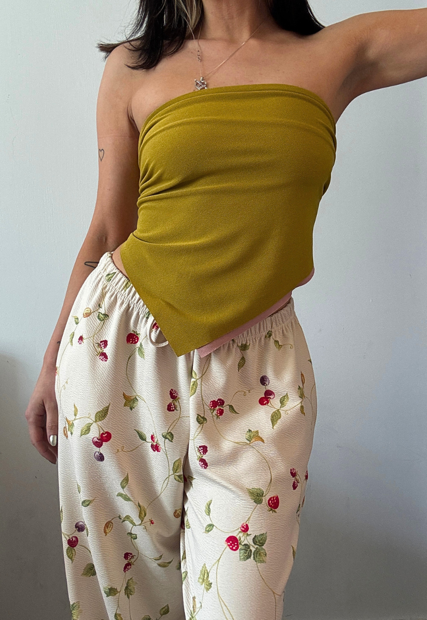 pink/mustard reversible hankie top