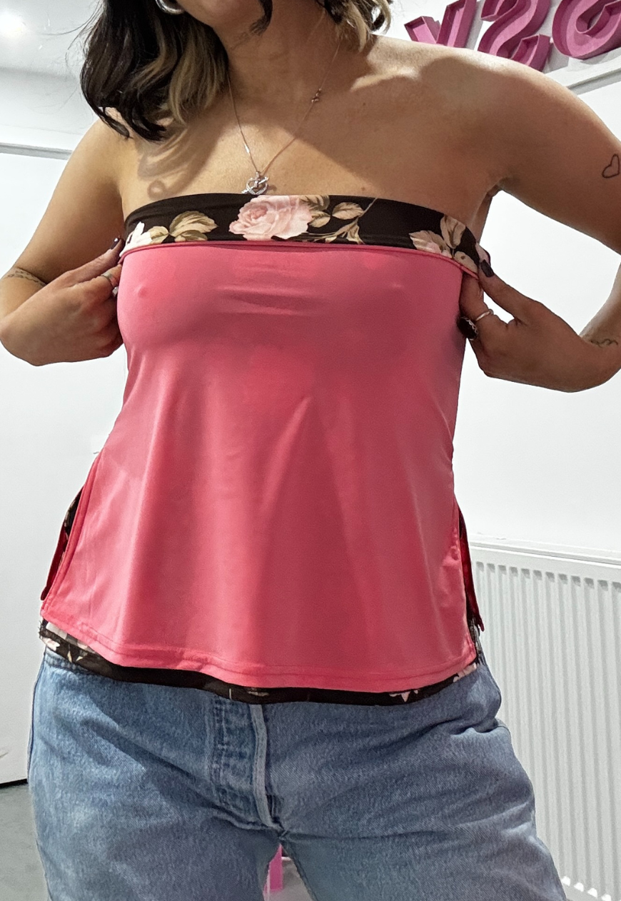 PINK ROSE/PINK SLINKY REVERSIBLE BANDEAU SPLIT TOP