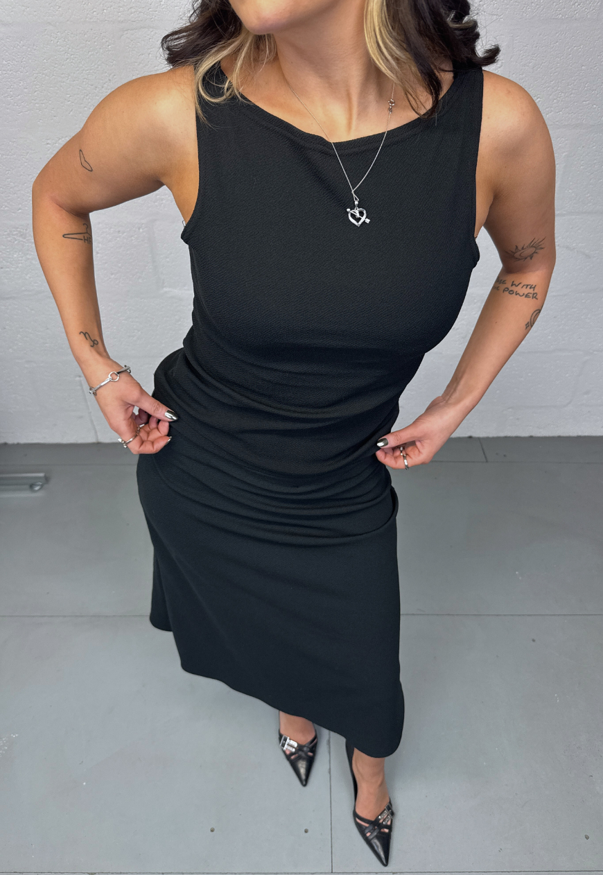 black slash neck top