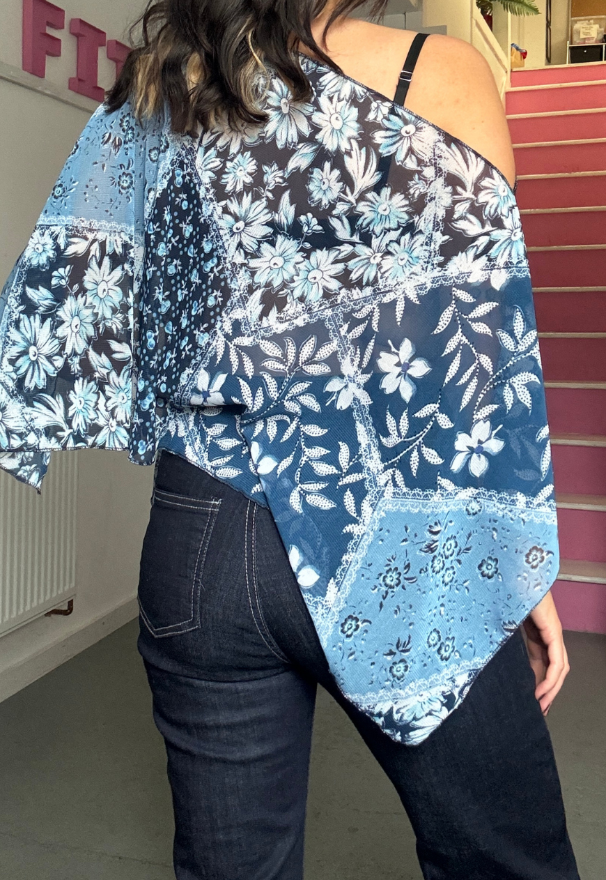 blue patchwork poncho