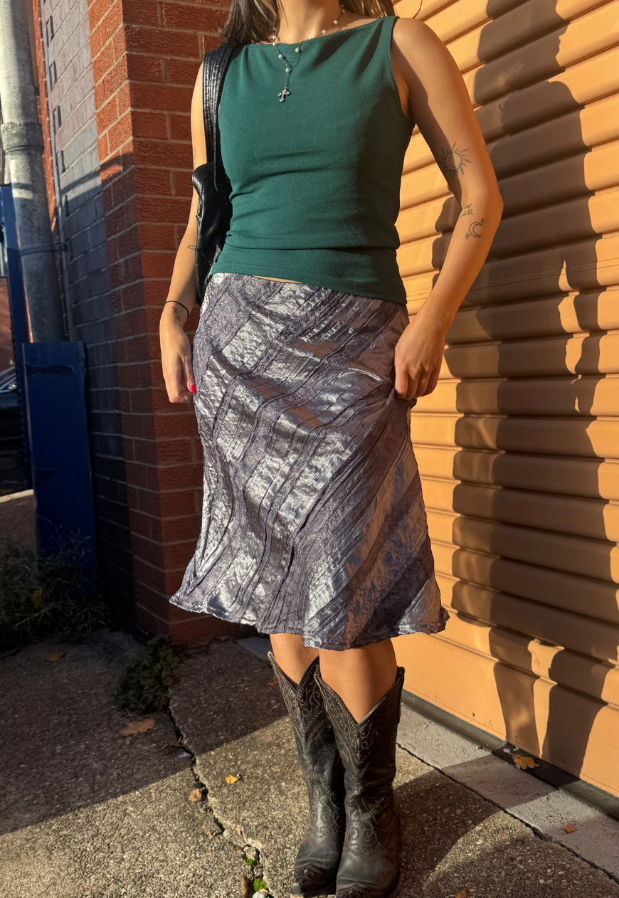 green slash neck top