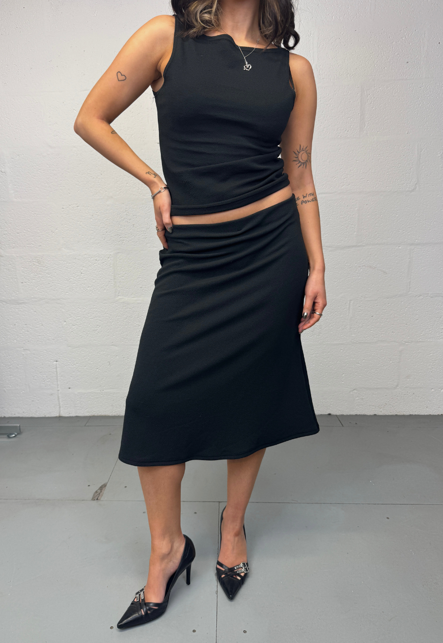 black slash neck top