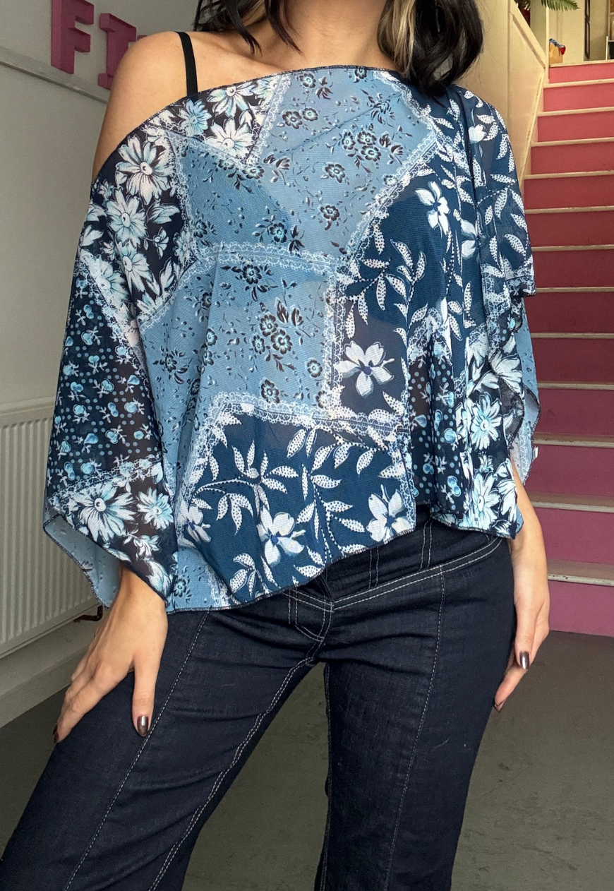 blue patchwork poncho