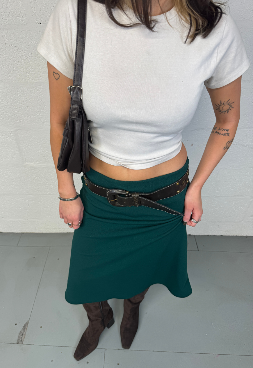 green midi skirt