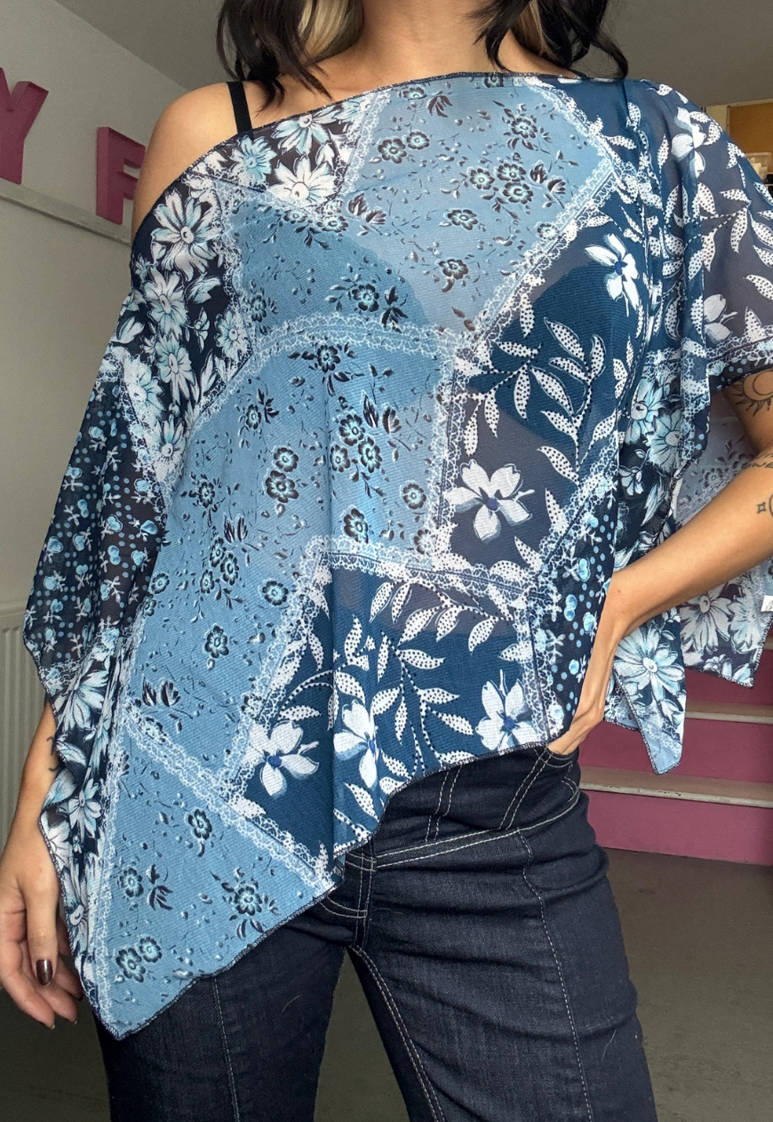 blue patchwork poncho