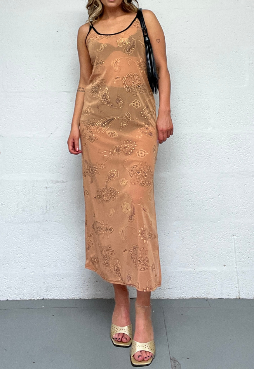 CARAMEL PAISLEY MESH DRESS