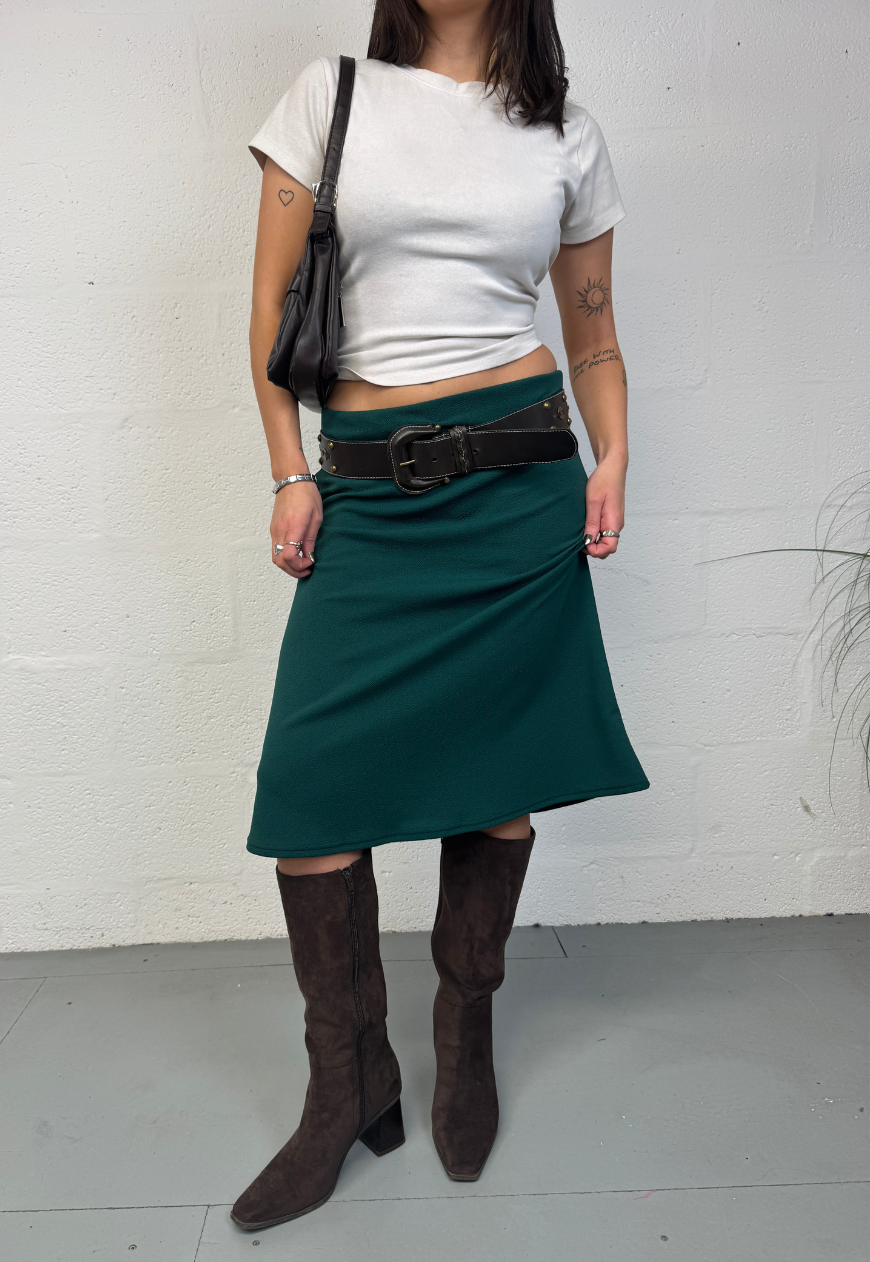 green midi skirt