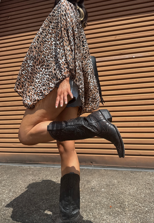 cream leopard mesh poncho