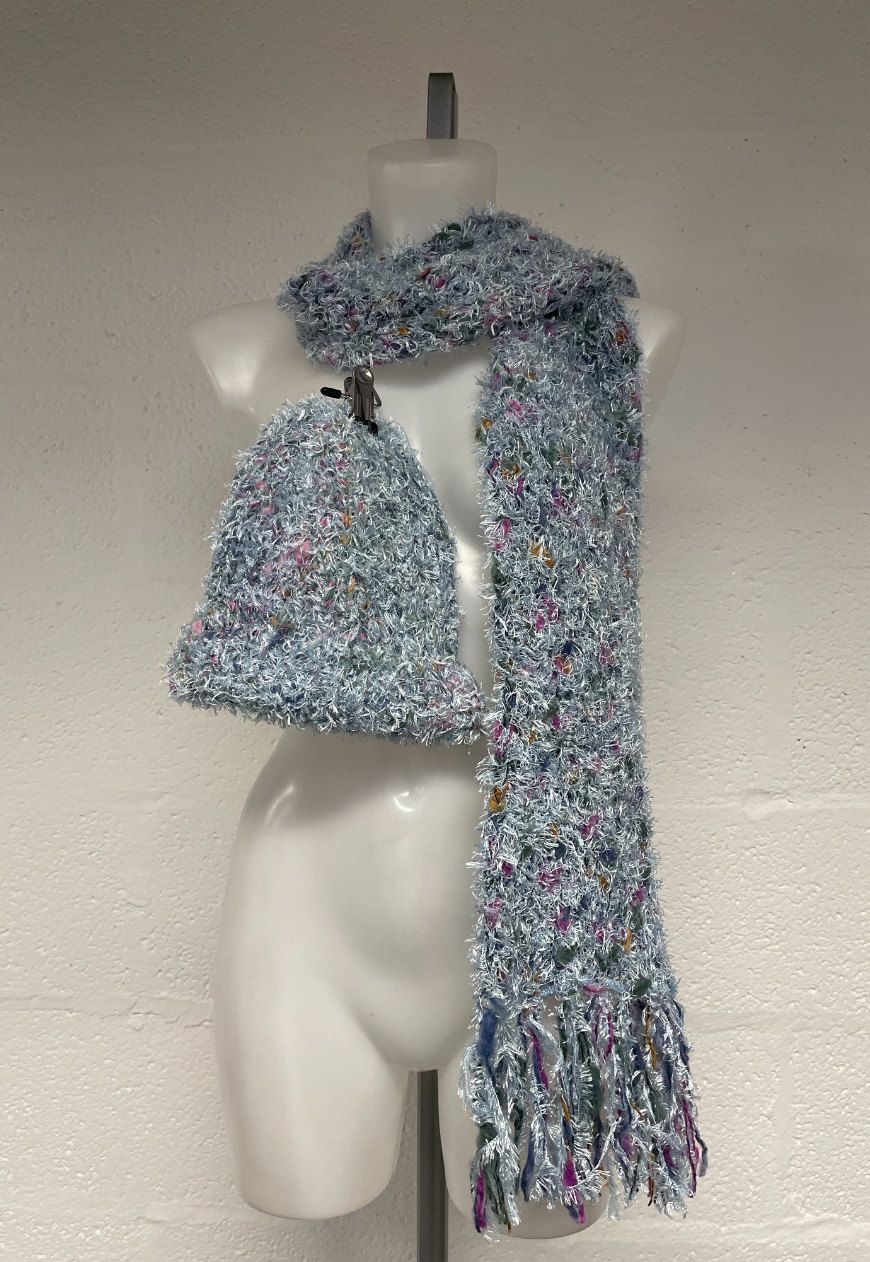 blue fluffy hat & scarf set