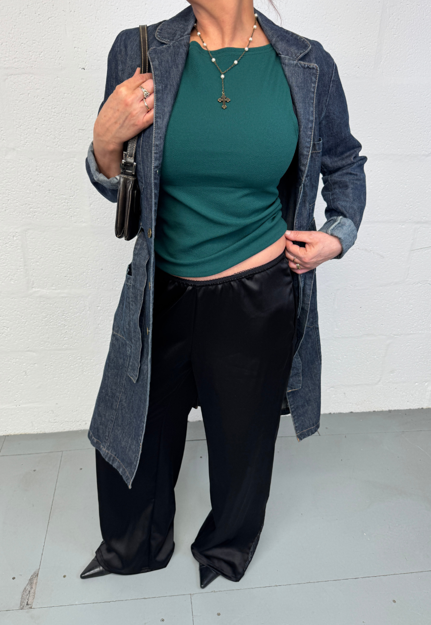 green slash neck top