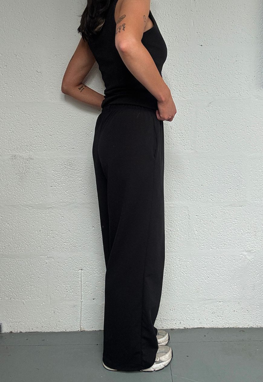 black wide leg trousers