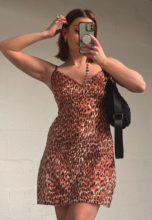 LEOPARD MESH SLIP DRESS