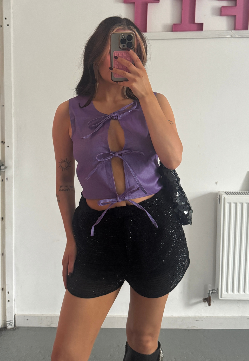 violet bengaline tie top