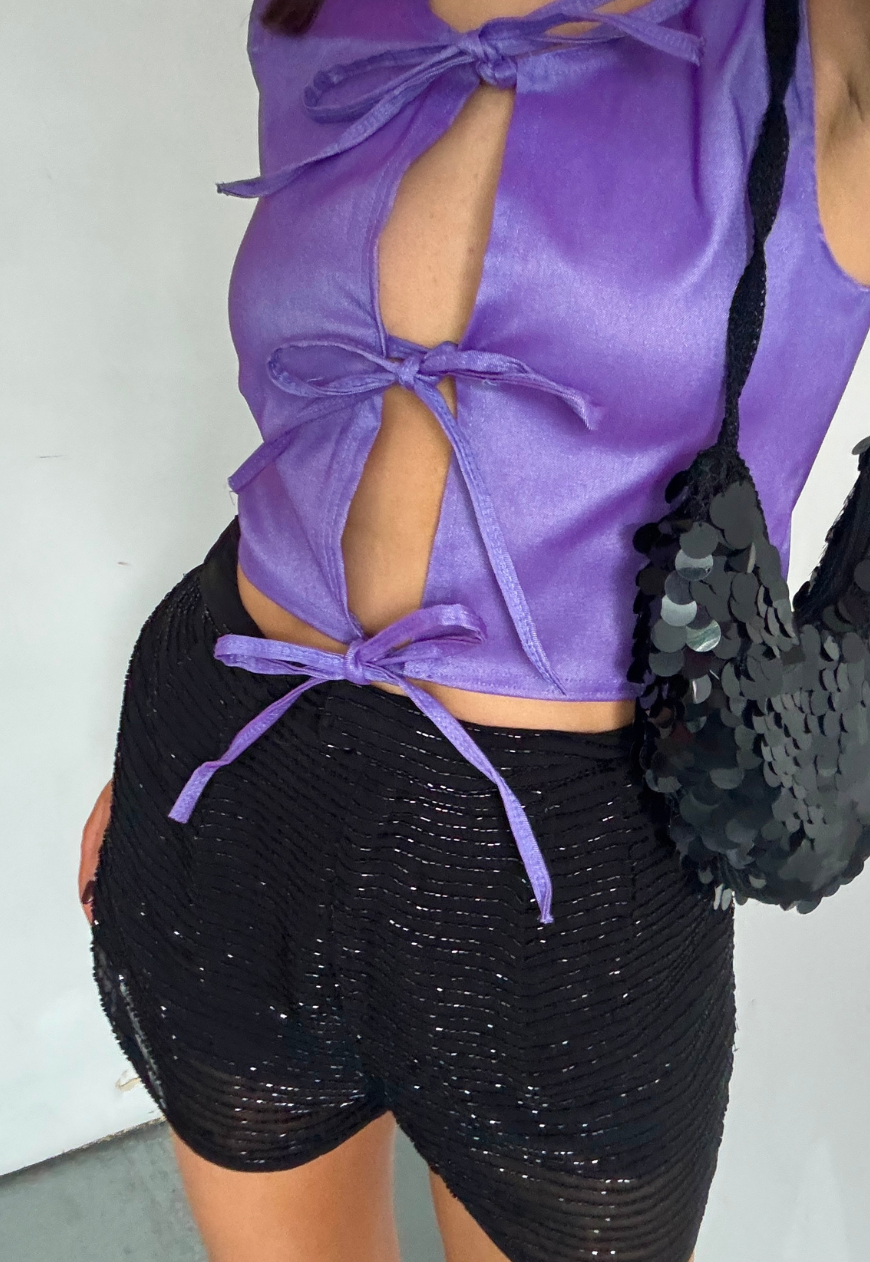 violet bengaline tie top
