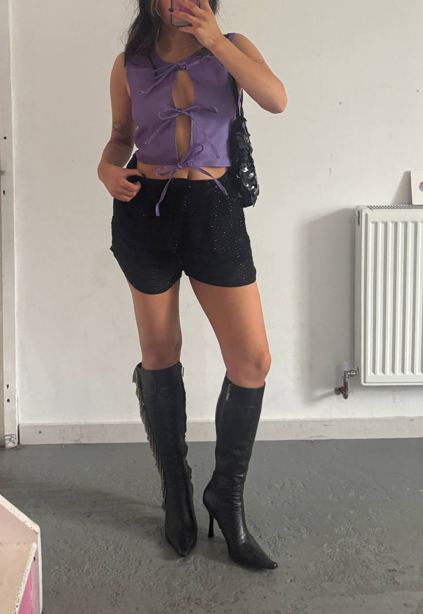 violet bengaline tie top