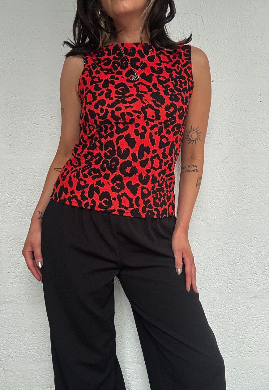 red leopard slash neck top