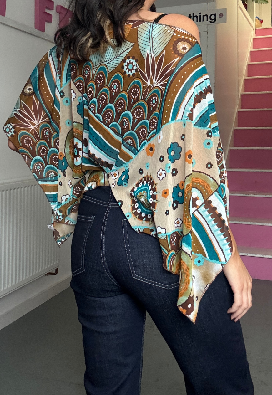 brown flower poncho