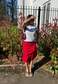 red midi skirt