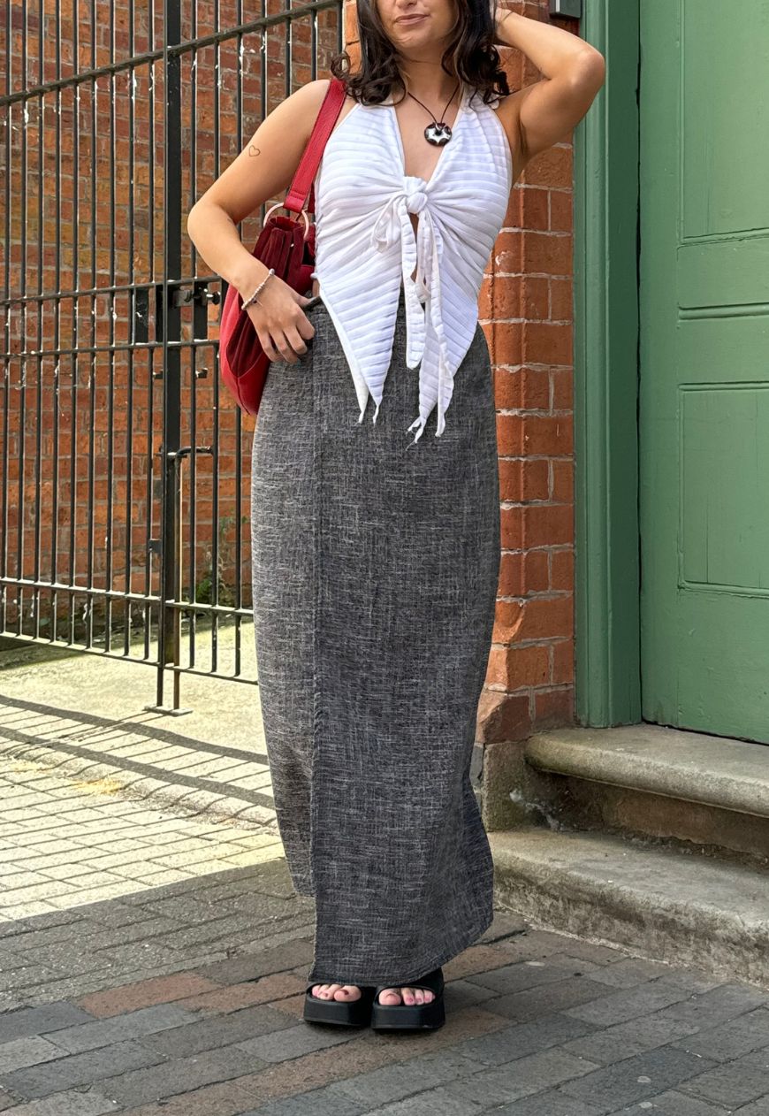 grey maxi wrap skirt