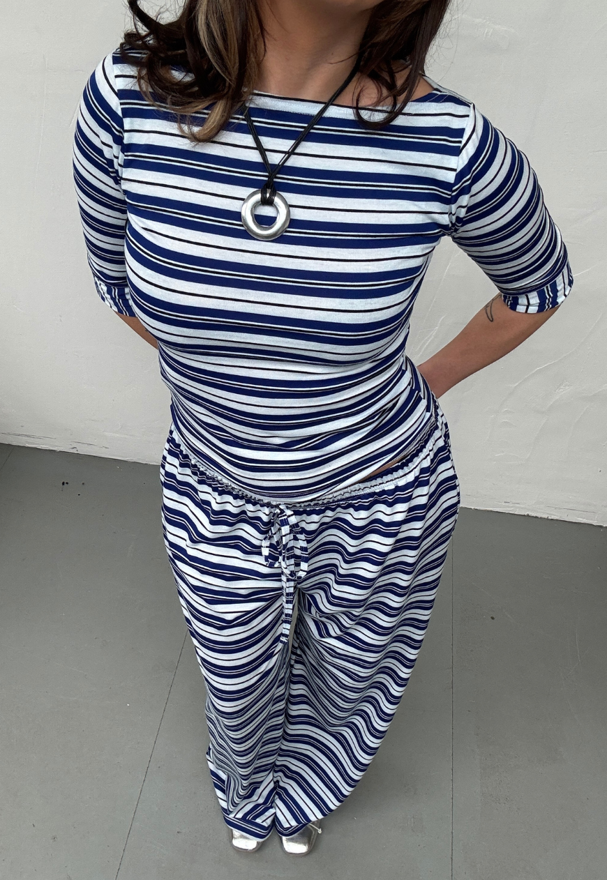 blue stripe soft trousers