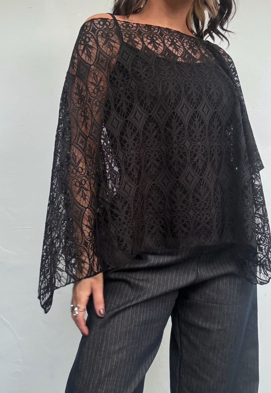 black diamond lace poncho - square
