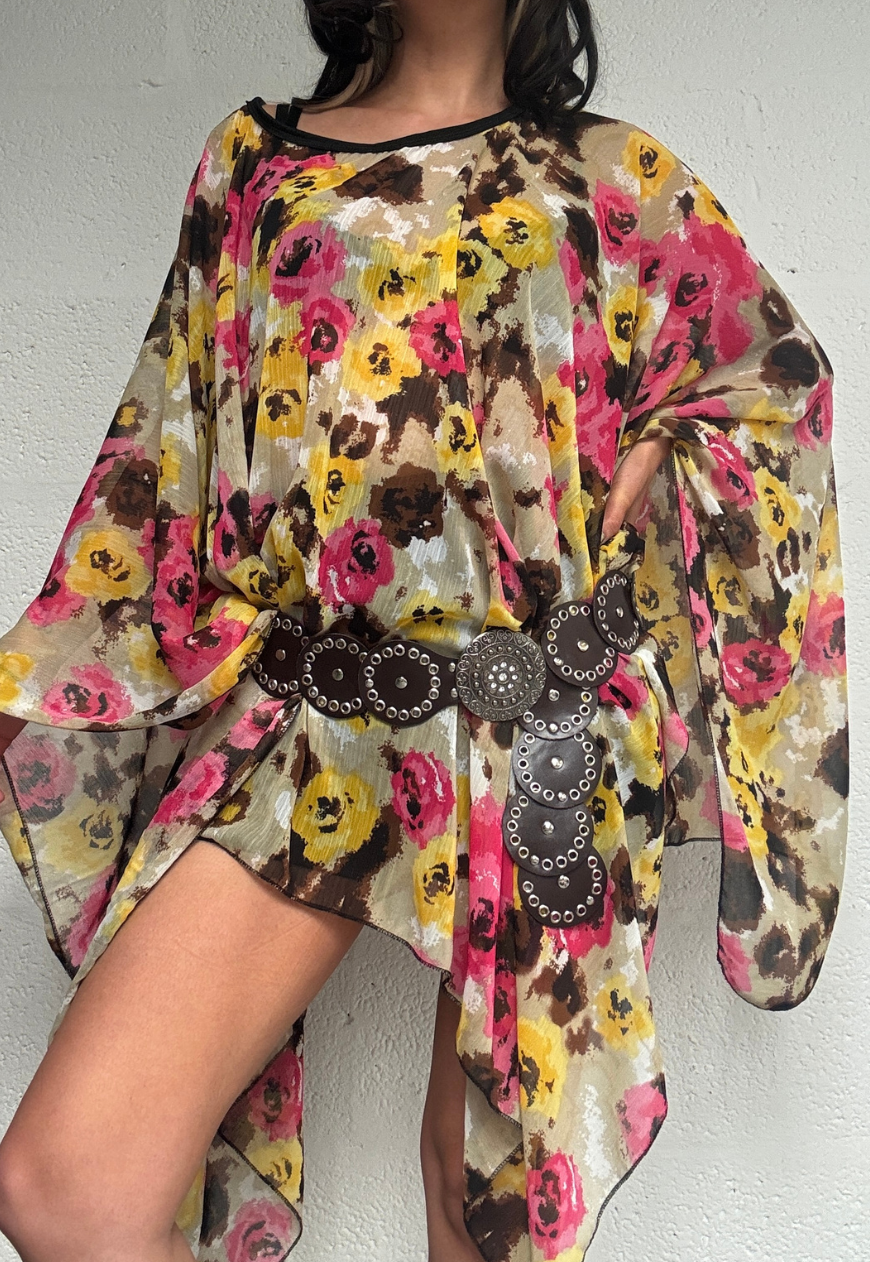 pink & yellow mesh poncho